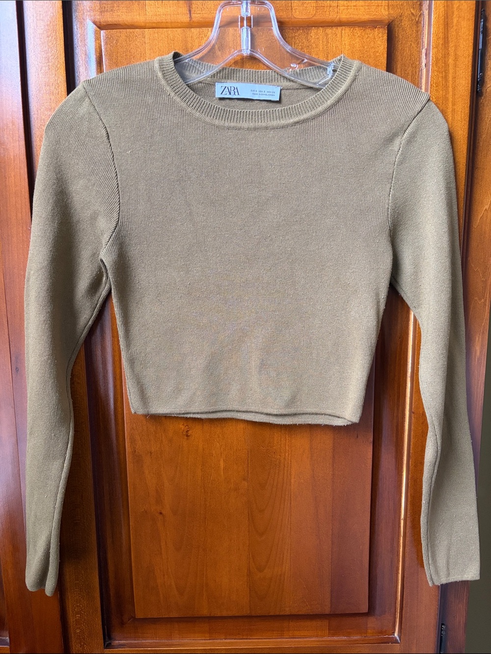 Olive Zara Long Sleeve Cropped Knit Top